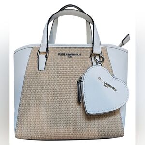 Karl Lagerfeld White Leather And Tan Tweed, Women's Shoulder/Cross Body, New!